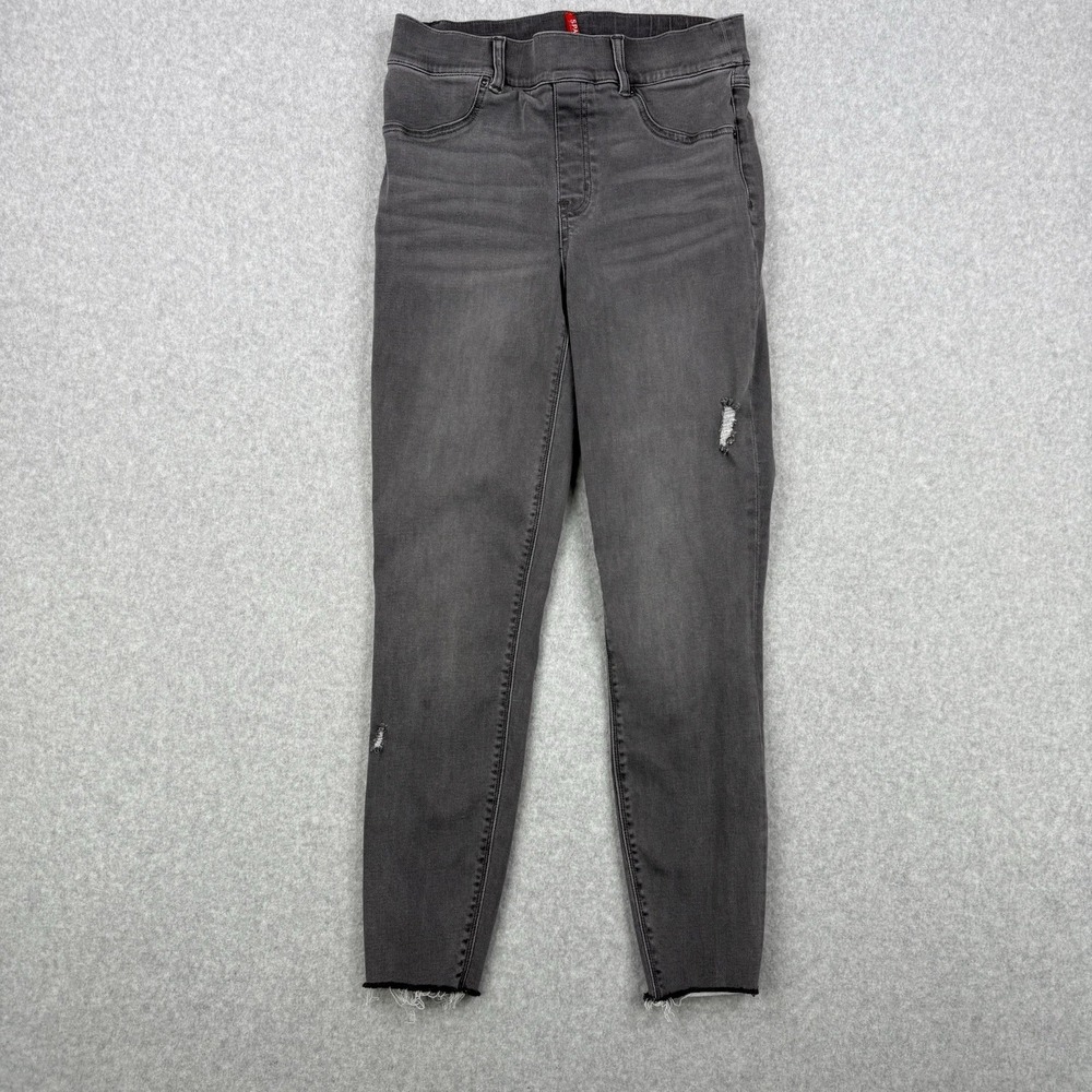 Spanx Jeans Womens Medium Gray Skinny Leg‎ Pull On Raw Hem Jeggings Distressed